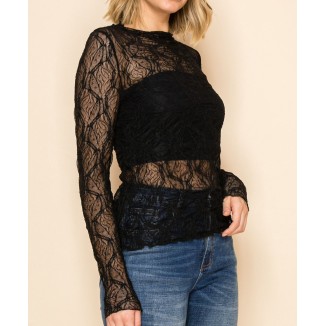 BLUSA ENCAJE MANGA LARGA NEGRA