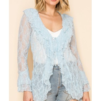 BLUSA ENCAJE AZUL OLANES