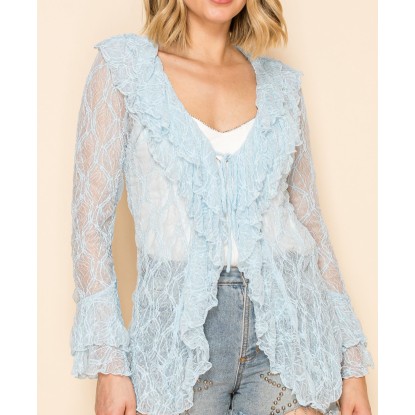 BLUSA ENCAJE AZUL OLANES