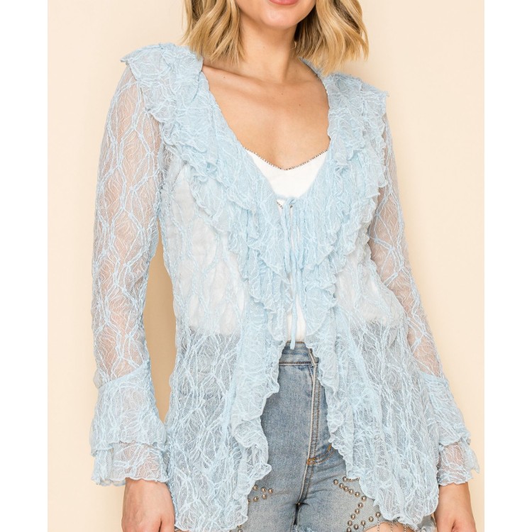 BLUSA ENCAJE AZUL OLANES