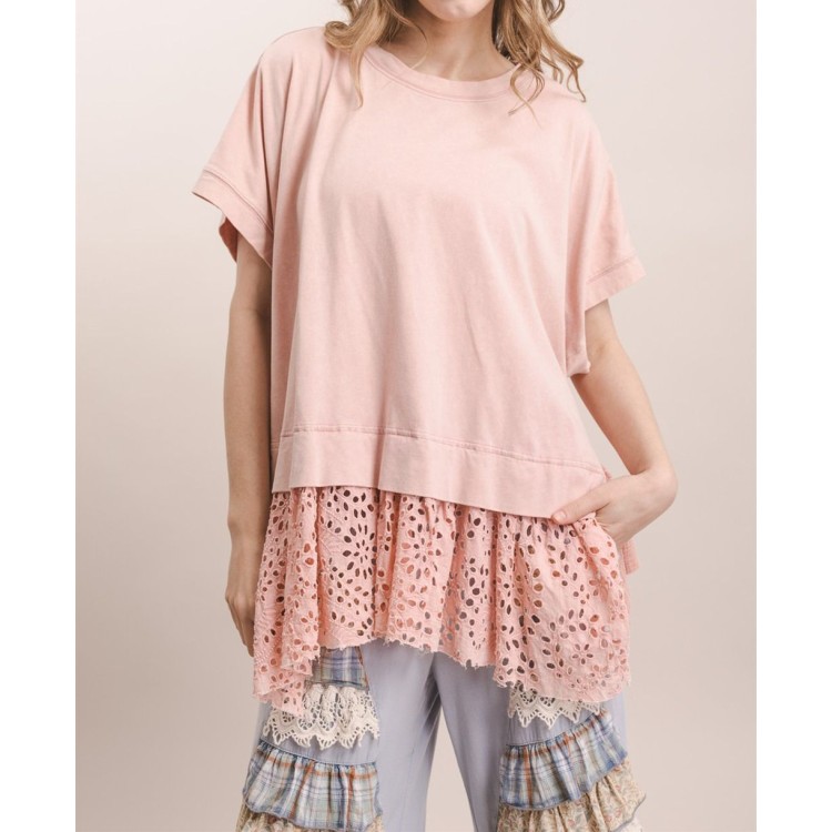 BLUSA ROSA TIRA BORDADA 