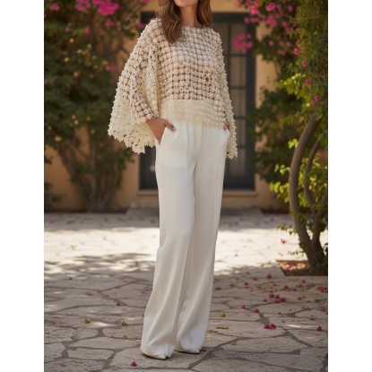 BLUSA PERLAS FLORES BEIGE