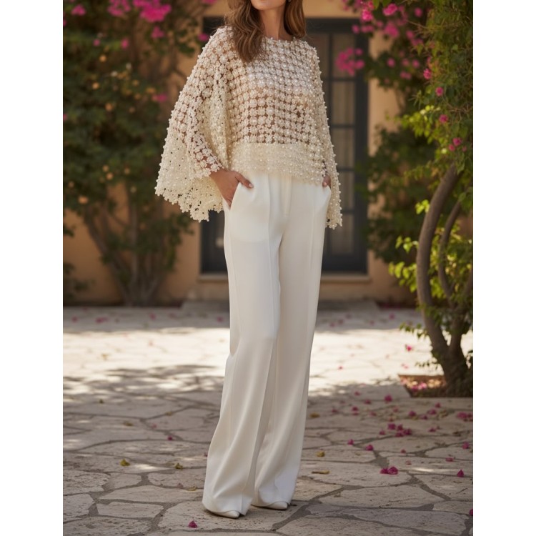 BLUSA PERLAS FLORES BEIGE