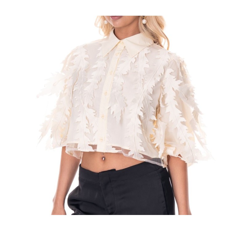 BLUSA BEIGE CORTE LAZER HOJAS