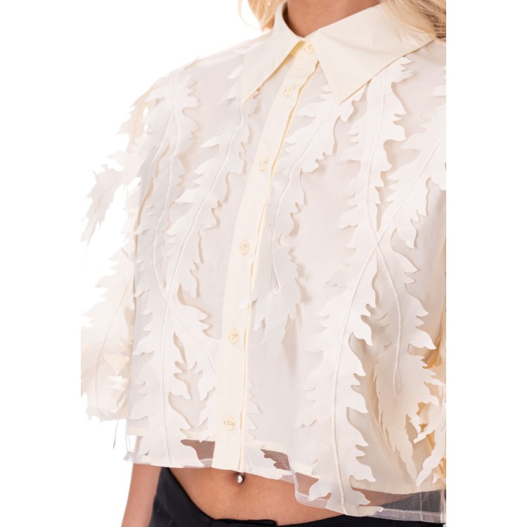 BLUSA BEIGE CORTE LAZER HOJAS