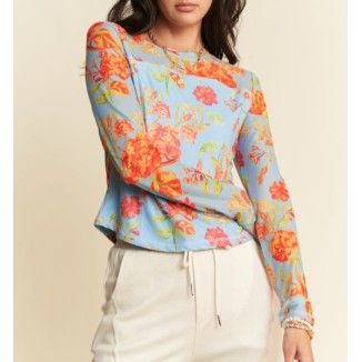 BLUSA MESH AZUL FLORES NARANJA