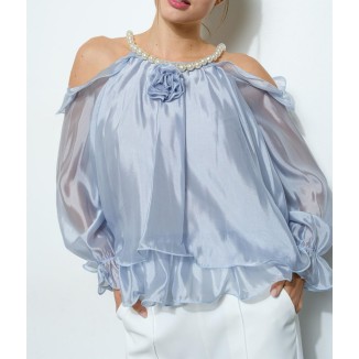 BLUSA GASA PERLAS AZUL