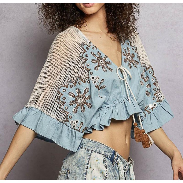BLUSA CROP DENIM BOHO