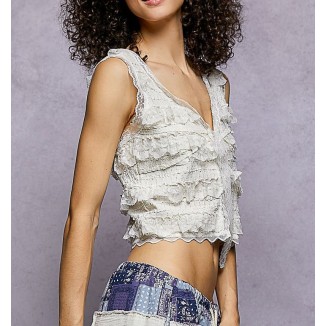 BLUSA TIRANTES OLANES ENCAJE CREMA