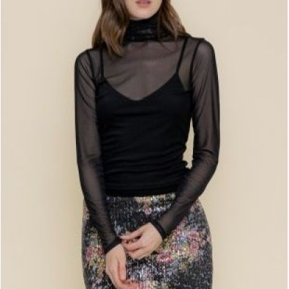 BLUSA NEGRA MESH MANGA LARGA