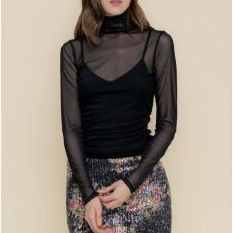 BLUSA NEGRA MESH MANGA LARGA