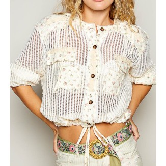 BLUSA BOTONES RED CREMA FLORAL