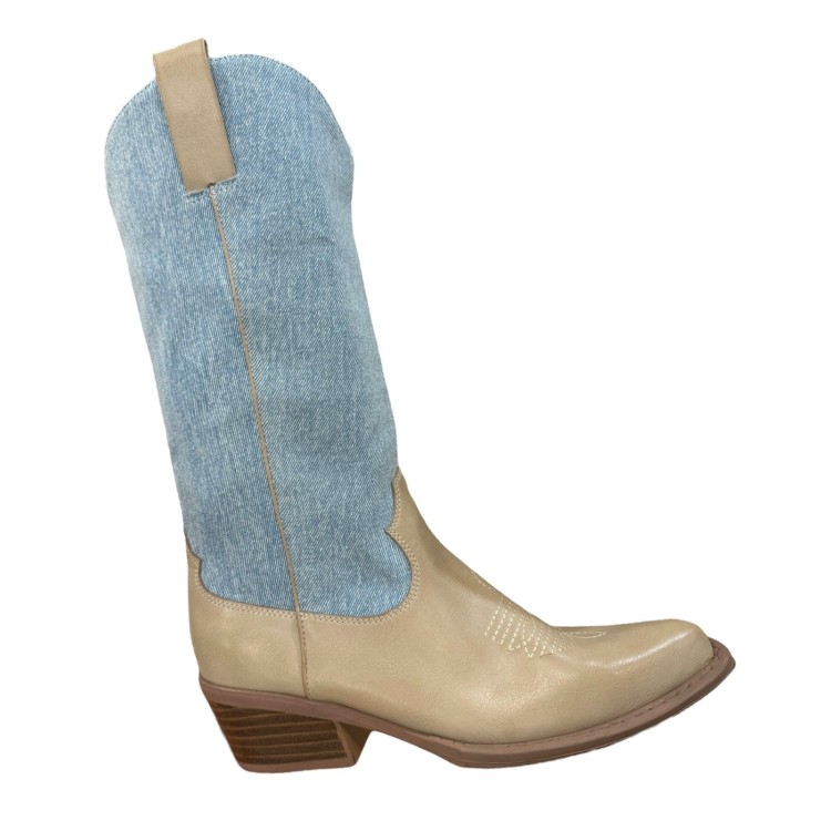 BOTAS BICOLOR BEIGE DENIM 
