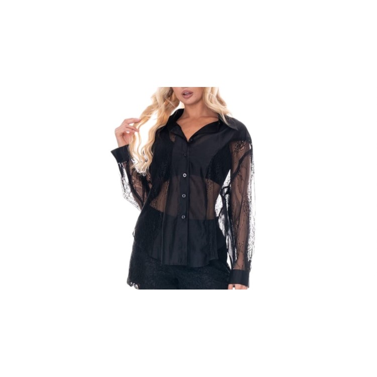 CAMISA NEGRA ENCAJE TRANSPARENCIA 