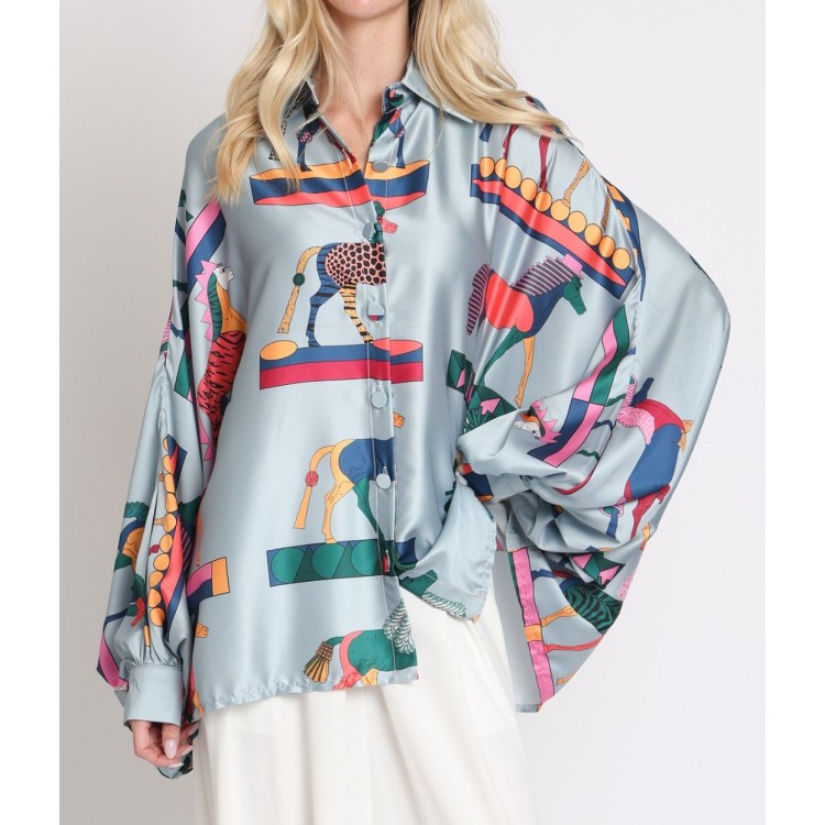 CAMISA GLOBO AZUL CABALLOS