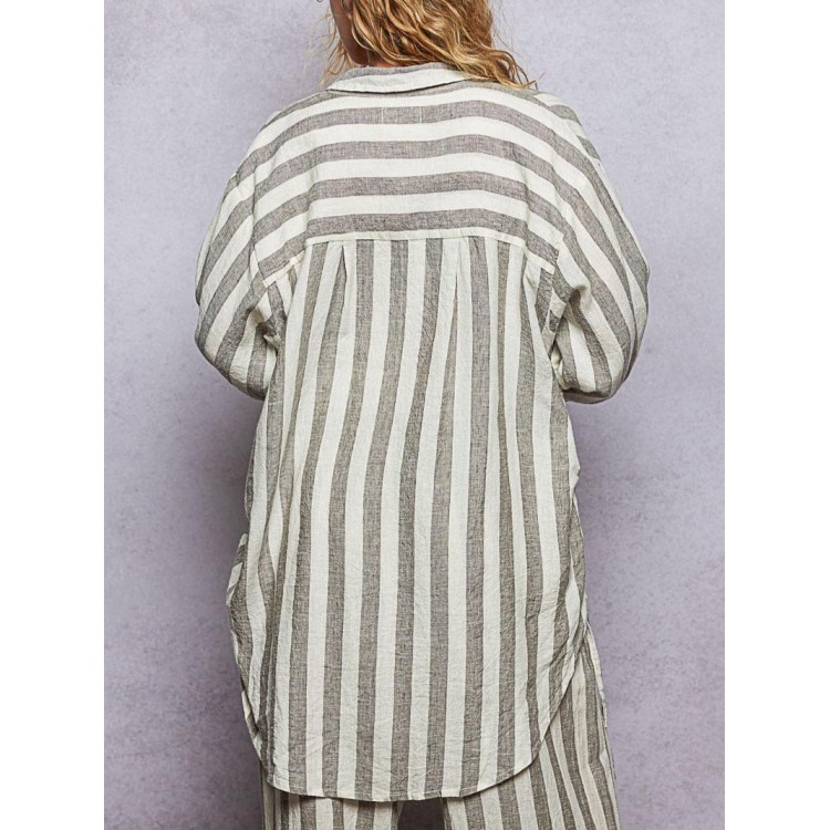 CAMISA GRIS LINEAS LARGA