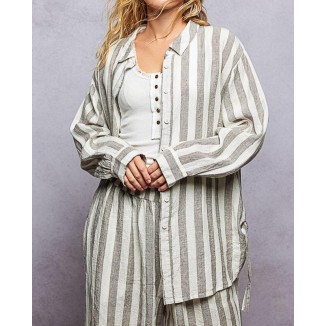 CAMISA GRIS LINEAS LARGA