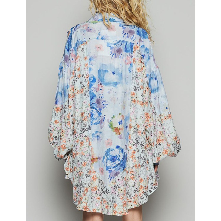 CAMISA AZUL MULTI FLORES