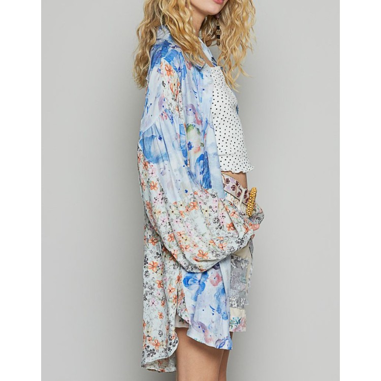 CAMISA AZUL MULTI FLORES