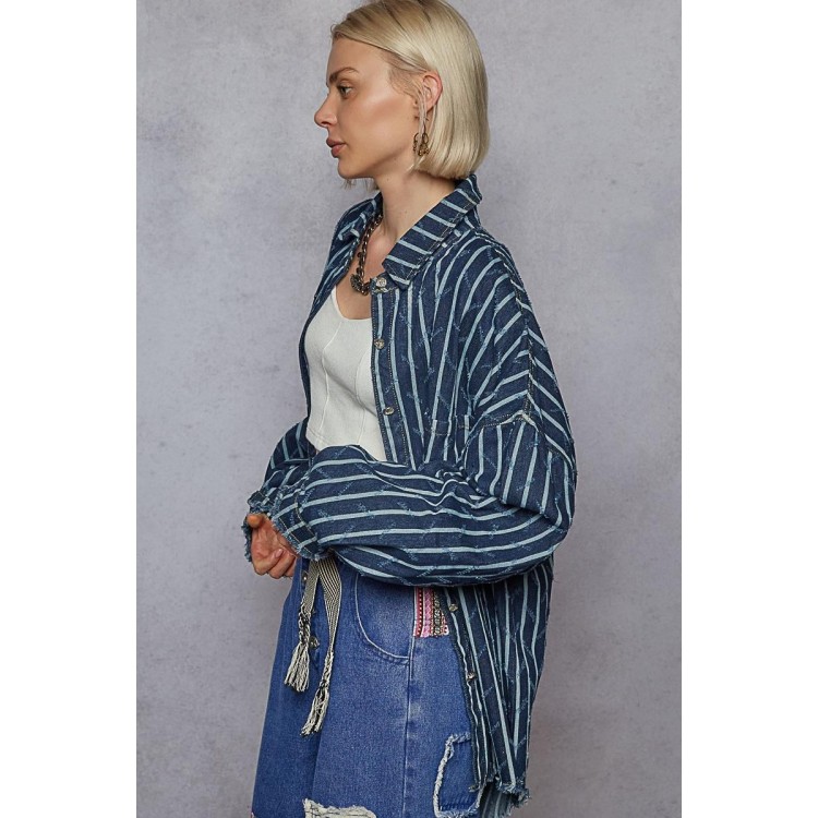 CAMISERA DENIM RAYADA OSCURA