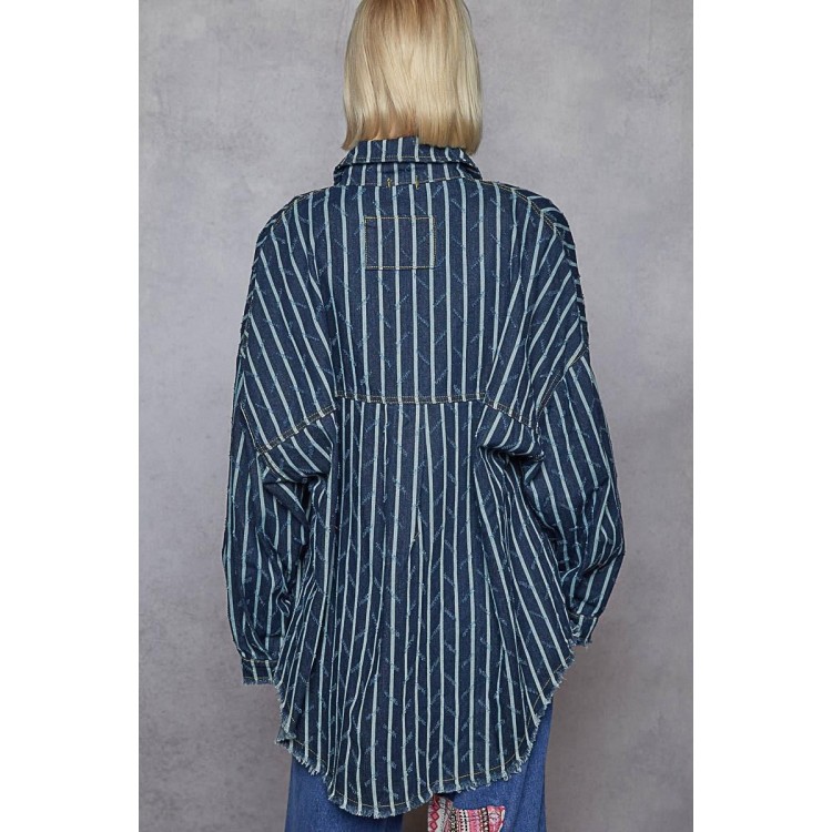 CAMISERA DENIM RAYADA OSCURA