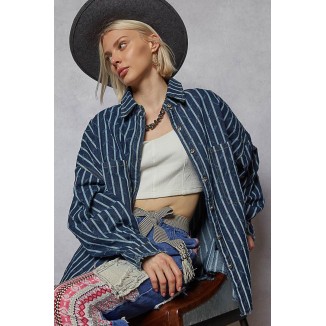 CAMISERA DENIM RAYADA OSCURA