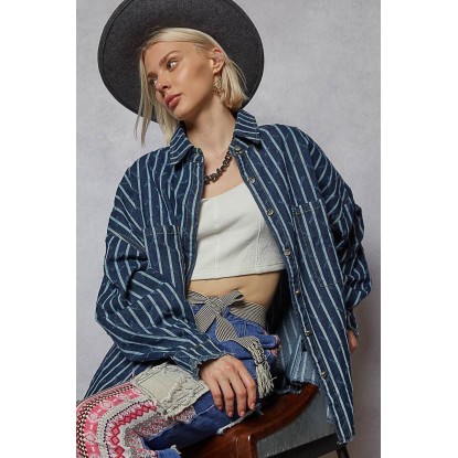 CAMISERA DENIM RAYADA OSCURA