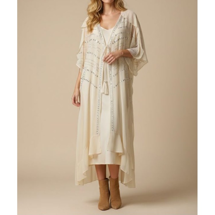 CARDIGAN CREMA MESH LARGO