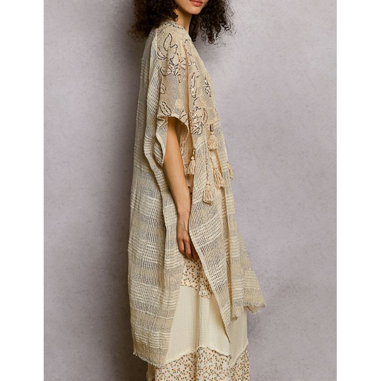 CARDIGAN CROCHET MOTAS NATURAL