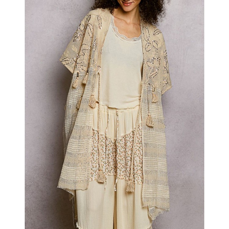 CARDIGAN CROCHET MOTAS NATURAL