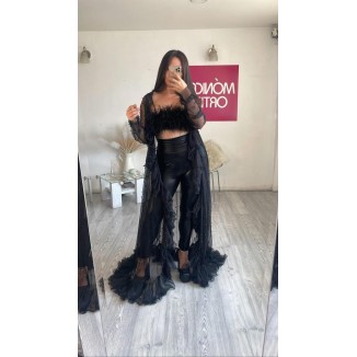 CARDIGAN TULL NEGRA PERLAS