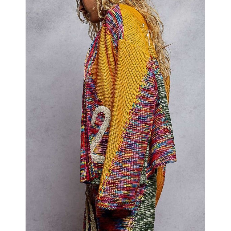 CARDIGAN PUNTO COLORES MOSTAZA