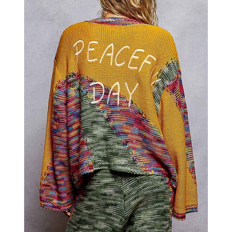 CARDIGAN PUNTO COLORES MOSTAZA