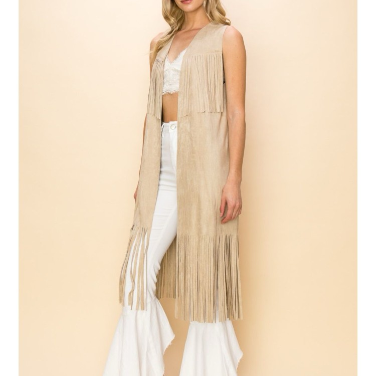 CHALECO FLECOS LARGOS CREMA