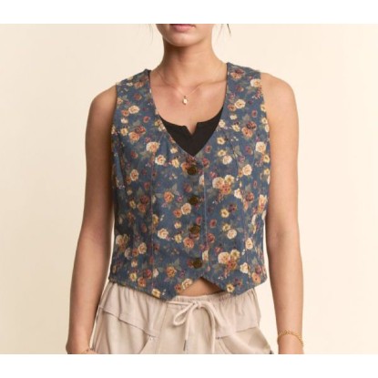 CHALECO FLORAL DENIM