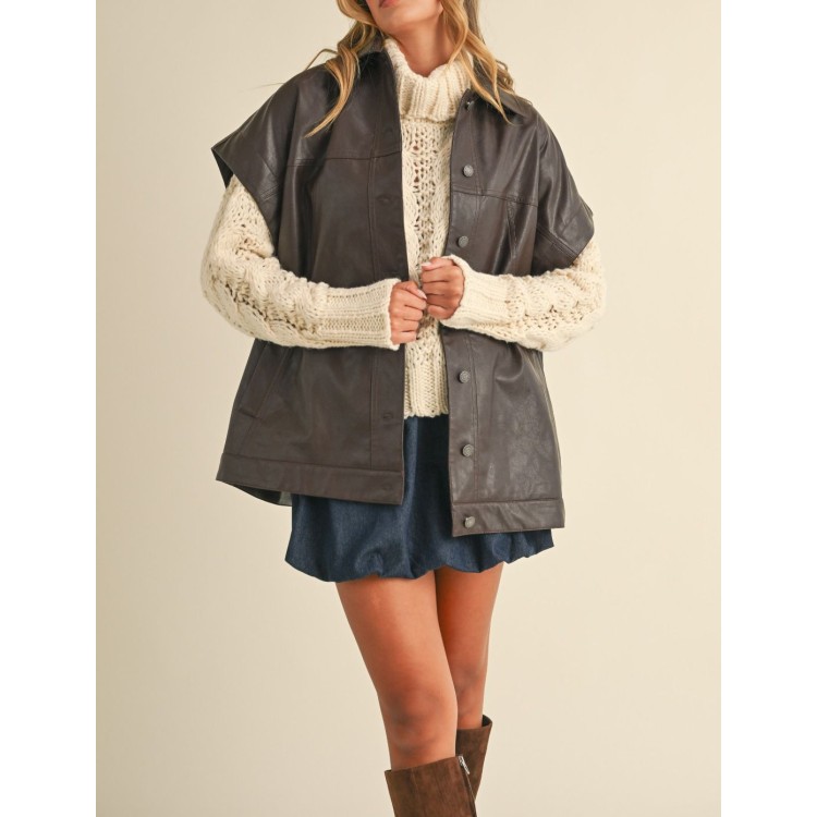 CHALECO MAXI VINIPIEL CAFÉ