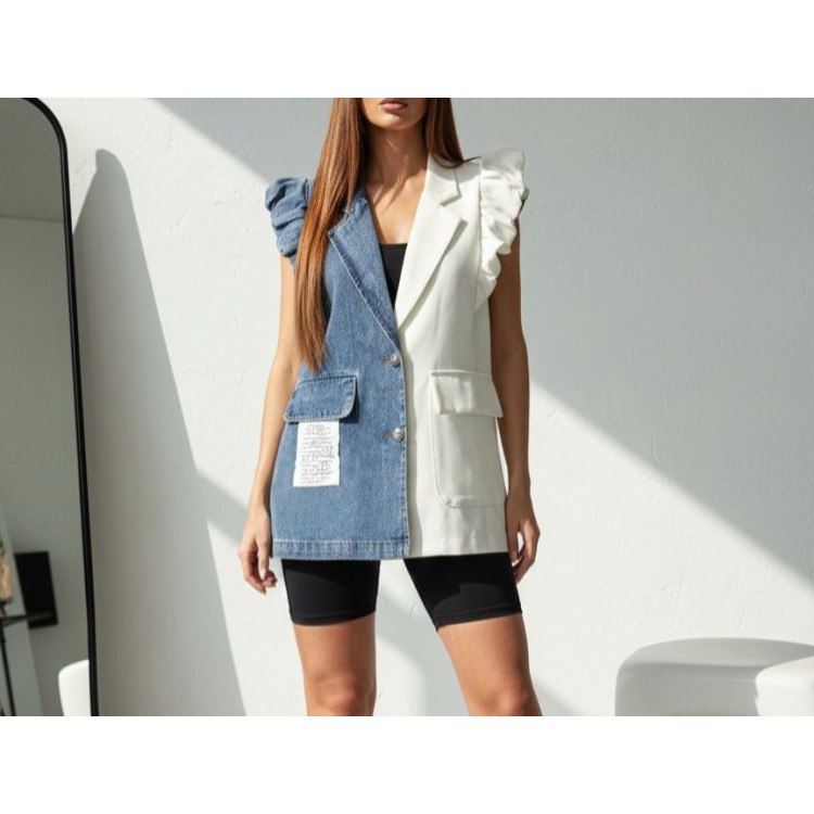 CHALECO DECONSTRUIDO DENIM BLANCO