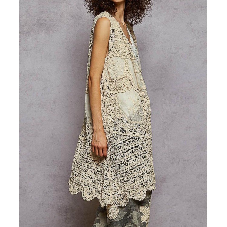 CHALECO LARGO CROCHET NATURAL