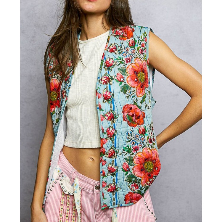 CHALECO AZUL FLORES