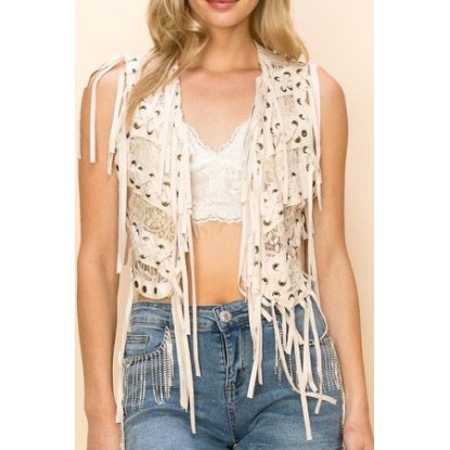 CHALECO OJILLOS METAL ENCAJE BEIGE