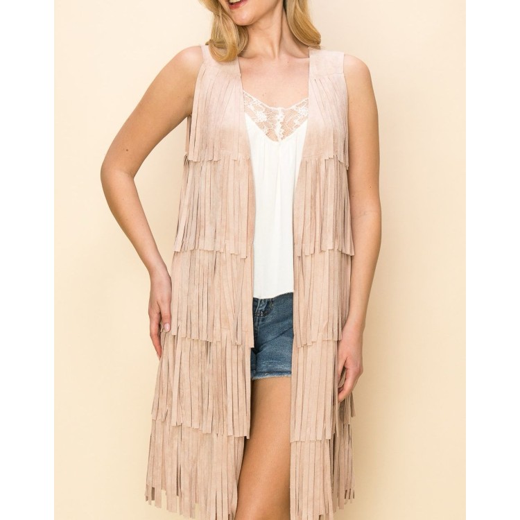 CHALECO LARGO FLECOS BLUSH