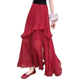 FALDA LARGO POLKA ROJA