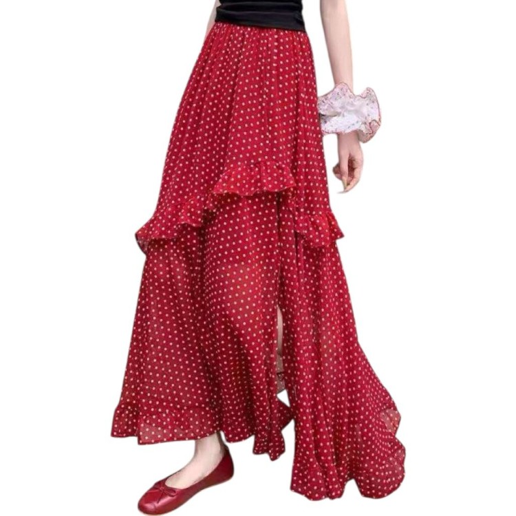 FALDA LARGO POLKA ROJA