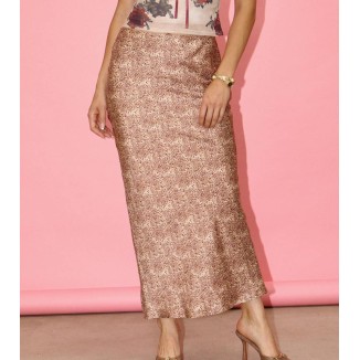 FALDA SATIN LEOPARDILLO CAFE 