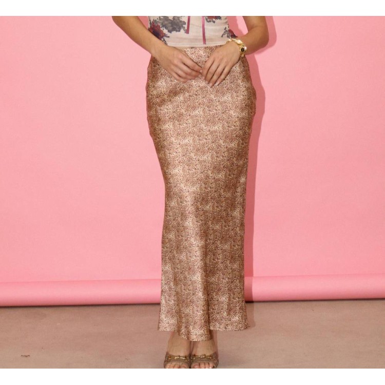 FALDA SATIN LEOPARDILLO CAFE 
