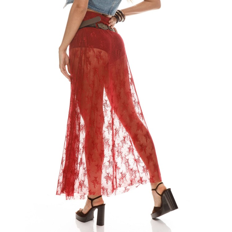 FALDA LARGA ENCAJE VINO