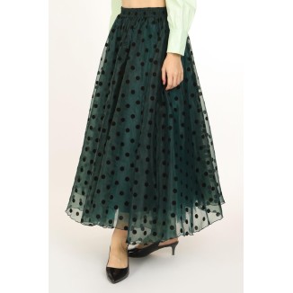 FALDA MIDI TULL POLKA VERDE
