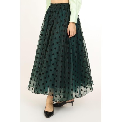 FALDA MIDI TULL POLKA VERDE