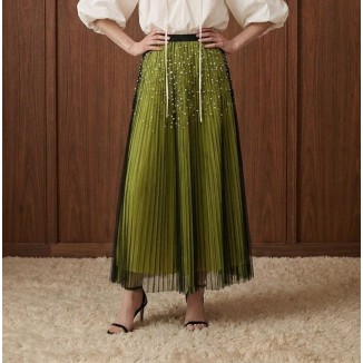 FALDA MIDI VERDE TULL NEGRO