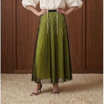 FALDA MIDI VERDE TULL NEGRO